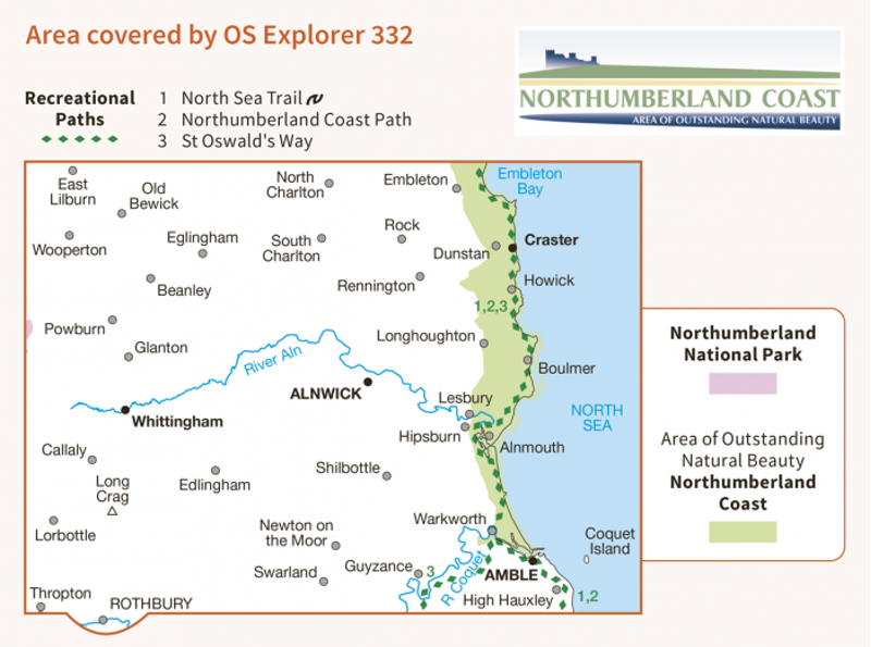 OS Explorer Map 332 - Alnwick and Amble Craster and Whittingham-2